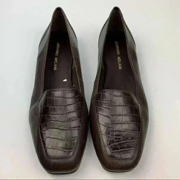 New Antonio Melani flats size 8 brown leather tortoise embossed smoking loafers - Picture 12 of 12